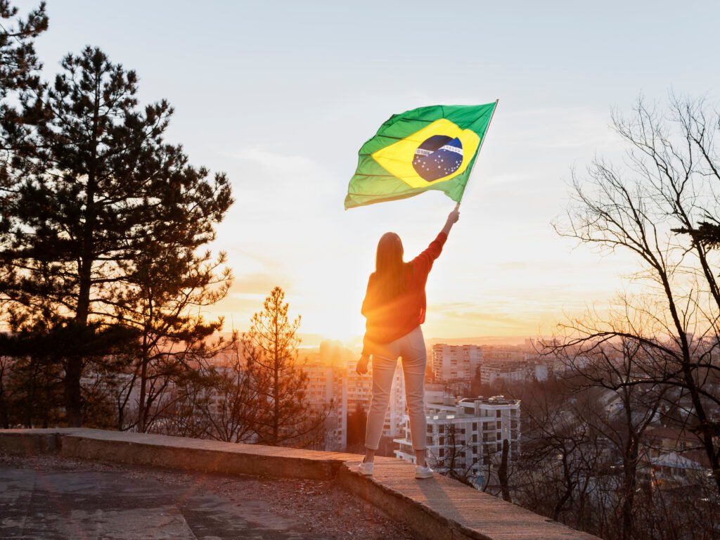 Woman Holding Brazilian Flag